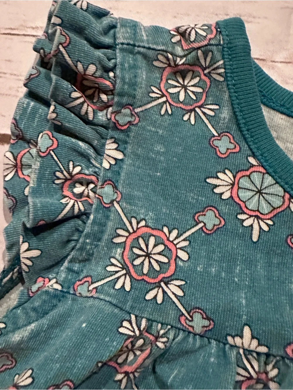 Tea teal floral dress 5y fair hole
